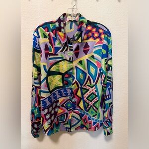 Vibrant Multicolor Geometric Print Button Down Shirt